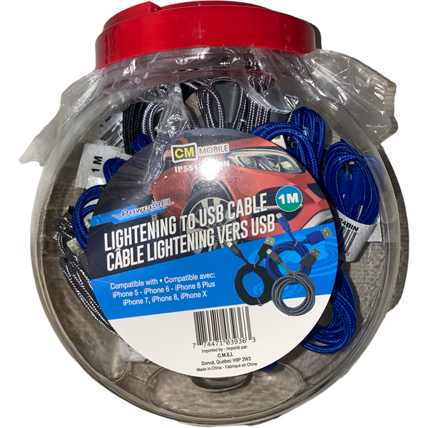 iPhone lighting USB cable 1m in bin 24pcs assorted colours (EA 2.30$) SKU IP551-BIN